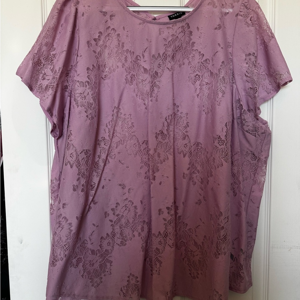 torrid Mauve Lace Overlay Short Sleeve Top